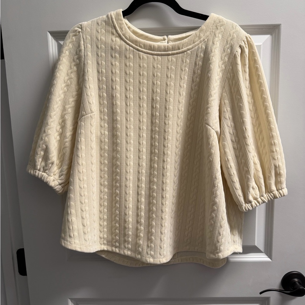 Chic Cream Cable Knit Women's Blouse